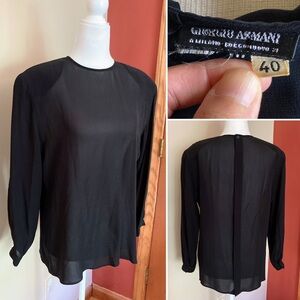 Vintage Giorgio Armani Milano Silk Black Back Closure Blouse Size Medium
